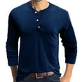 thumbnail image 1 of SWSMCLT Men's Long Sleeve Top Button Henley Spring Blouse Shirt Soft Fitted Cotton Loose Casual Home Crew Neck Blue XX-Large, 1 of 1