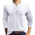 thumbnail image 1 of SWSMCLT Men's Long Sleeve Top Button Henley Spring Blouse Shirt Soft Fitted Cotton Loose Casual Home Crew Neck White Small, 1 of 1
