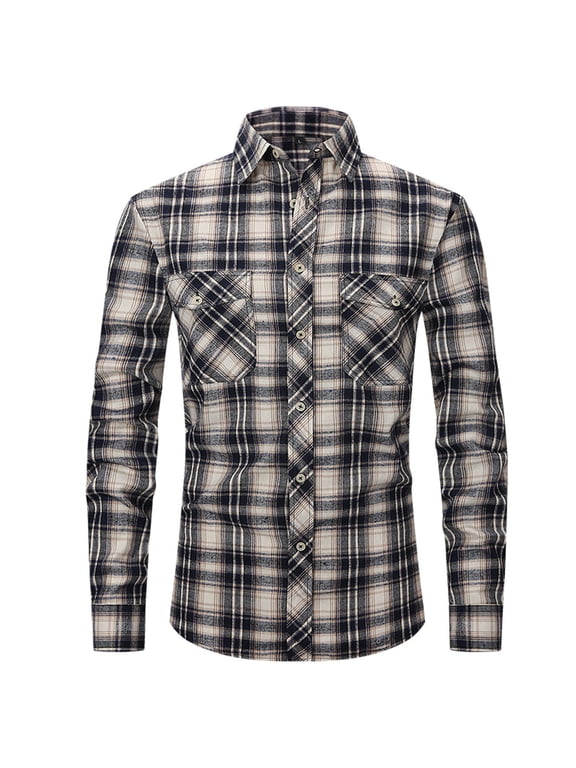 Men's Long Sleeve Shirt Plaid Printed Fall Fitted Button Down Shirt Button Up Button Pocket Soft Winter Tops Style4 Large