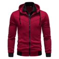 thumbnail image 1 of SWSMCLT Men's Long Sleeve Top Lightweight Hooded Sweatshirt Hoodie Zip Up Fitted Drawstring Fashion Pocket Burgundy X-Small, 1 of 1