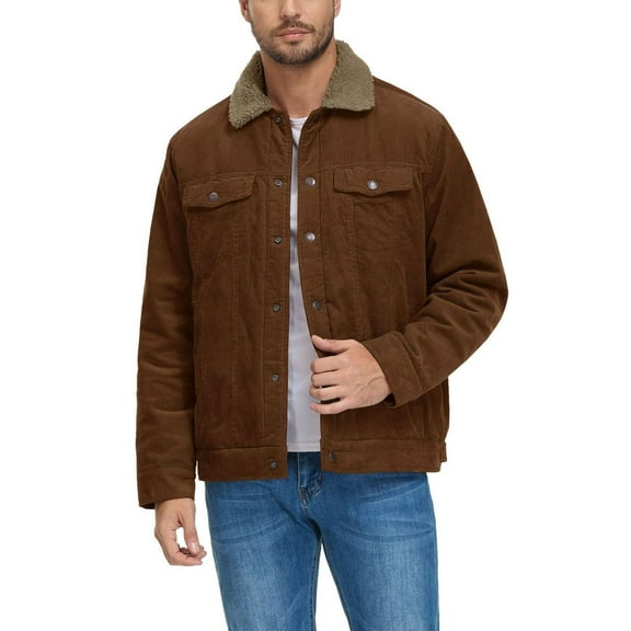 SWSMCLT Men's Long Sleeve Top Sherpa Fleece Lined Jacket Snow Cozy Thick Casual Jackets Corduroy Fashion Fall Winter Snap On Brown X-Large