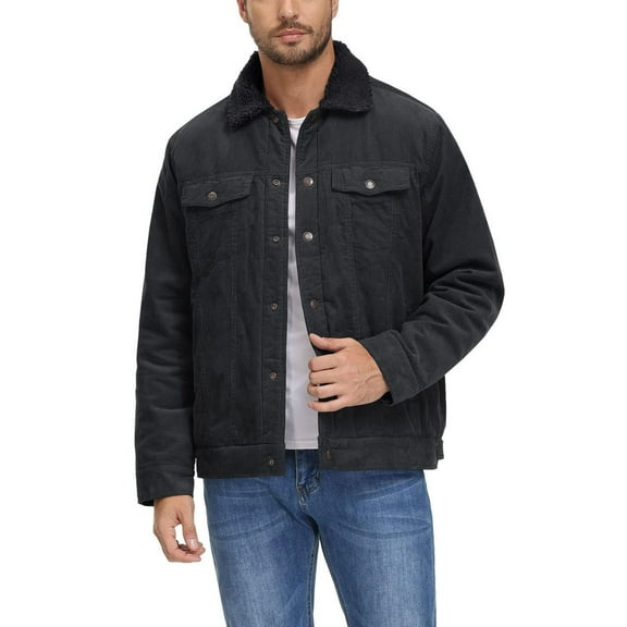 SWSMCLT Men's Long Sleeve Top Sherpa Fleece Lined Jacket Snow Cozy Thick Casual Jackets Corduroy Fashion Fall Winter Snap On Dark Black X-Large