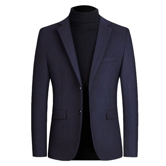 SWSMCLT Men's Long Sleeve Two Button Blazer Jacket Slim Fit Sport Coat Thick Solid Suit Jacket Office Work Wool Blend Dress Coat Business Casual Notch Lapel Flap Pocket Navy 44