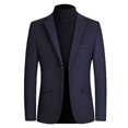 thumbnail image 1 of SWSMCLT Men's Long Sleeve Two Button Blazer Jacket Slim Fit Sport Coat Thick Solid Suit Jacket Office Work Wool Blend Dress Coat Business Casual Notch Lapel Flap Pocket Navy 38, 1 of 2