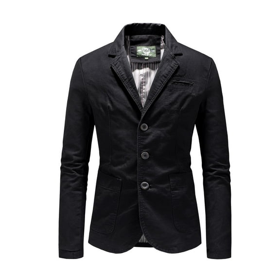 SWSMCLT Men's Long Sleeve Vintage Jackets Lightweight Jacket Cotton Blazer Winter Spring Slim Fit Classic Black Small