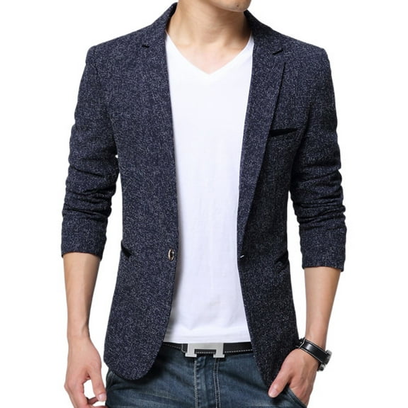 SWSMCLT Men's Long Sleeved Blazer Split Formal Slim Fit Business Casual Suit Jacket Suit Separate Blue 40