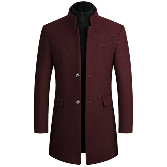 SWSMCLT Men's Long Trench Coat Single Breasted Notch Lapel Wool Blend Pea Coat Quilted Lined Business Casual Blazer Jacket Dress Overcoat Warm Winter Slim Fit Peacoat Jacket Fall Top Red 46