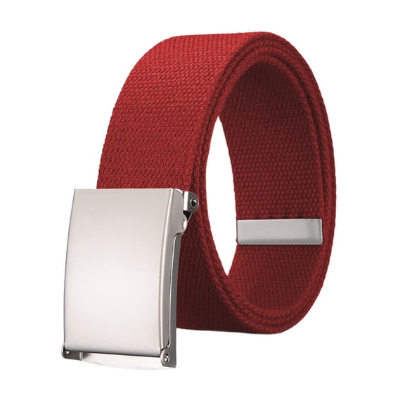 SWSMCLT Men's Metal Web Belt Fashion Braided Belt Braided Canvas Metal Buckle Summer Holeless Basic Belts Red X-Small-Large