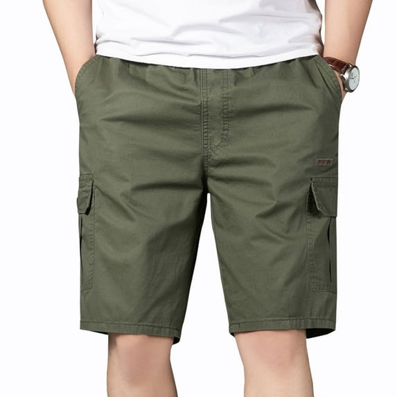 SWSMCLT Men's Mid Rise Lounge Lightweight Pockets Slim Fit Cotton Shorts Cargo Shorts Casual Shorts Army Green Large