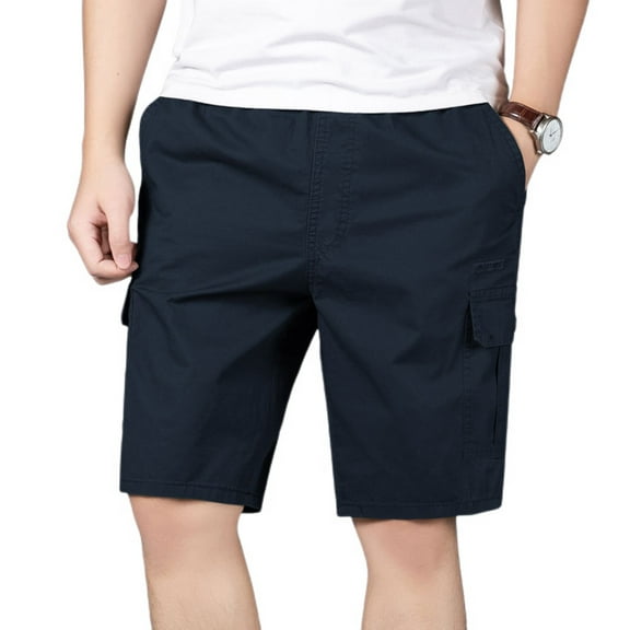 SWSMCLT Men's Mid Rise Lounge Lightweight Pockets Slim Fit Cotton Shorts Cargo Shorts Casual Shorts Dark Blue Small