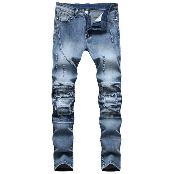 SWSMCLT Men's Mid Rise Ripped Jeans Stretch Trousers Distressed Denim Pants Slim Fit Chic Ankle Blue 34