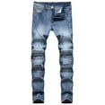 thumbnail image 1 of SWSMCLT Men's Mid Rise Ripped Jeans Stretch Trousers Distressed Denim Pants Slim Fit Chic Ankle Blue 42, 1 of 5