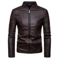 thumbnail image 1 of SWSMCLT Men's Moto Biker Jacket Warm Slim Fit Faux Leather Jacket Solid Vintage Band Collar Full Zip Motorcycle Jackets Coffee 44, 1 of 1