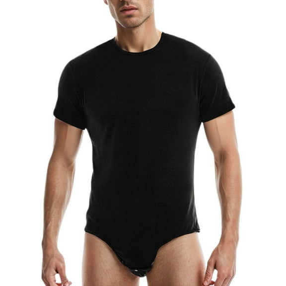 SWSMCLT Men's Onesie Pajamas Short Sleeve Soft Comfy Crew Neck Bodysuit Short Summer Romper Thin Full Coverage Jumper Black Small