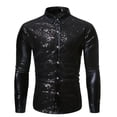 thumbnail image 1 of SWSMCLT Men's Outfit Long Sleeve Sexy Disco Fitted Button Down Shirt Rhinestone Dance Summer Halloween Top Black Small, 1 of 1