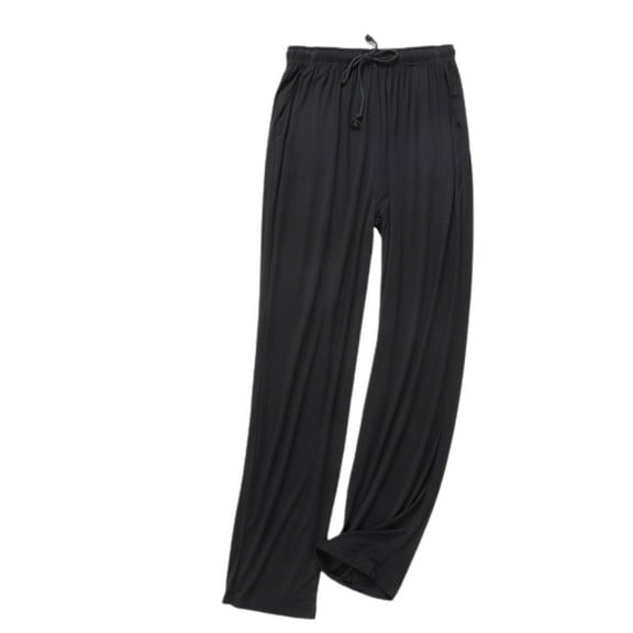 SWSMCLT Men's Pajama Pants Long Pj Bottom Elastic Waist Trousers Sleep Soft Drawstring Lounge Stretch Ankle Thin Black Large