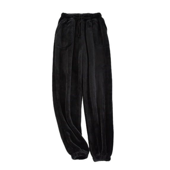 SWSMCLT Men's Pajama Pants Soft Pj Bottoms l Fleece Fuzzy Loose Fit Thick Comfy Pj Sleepwear Warm Winter Lounge Ankle Casual Baggy Black X-Large