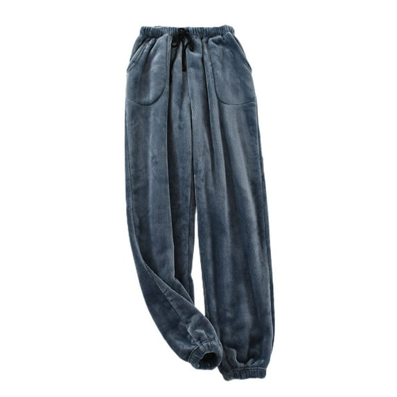 SWSMCLT Men's Pajama Pants Soft Pj Bottoms l Fleece Fuzzy Loose Fit Thick Comfy Pj Sleepwear Warm Winter Lounge Ankle Casual Baggy Blue X-Large