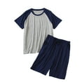 thumbnail image 1 of SWSMCLT Men's Pajama Set Elastic Waist Drawstring 2 Piece Raglan Knee Length Short Sleeve Pajamas Summer Sleeping Pjs Cool Sleepwear Short Sleeve Shirt Shorts Set Soft Navy Small, 1 of 1