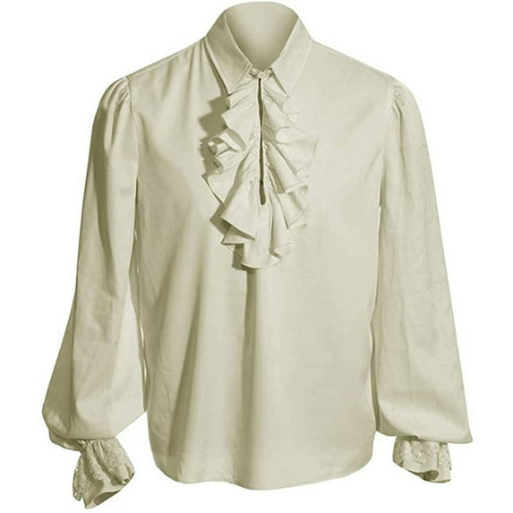 SWSMCLT Men's Pirate Outfit Medieval Shirt Viking Dress Shirt Halloween Gypsy Baroque Steampunk Gothic Ruffled Long Sleeve Top Vampire Blouse 18th Century Renaissance Victorian Beige 48