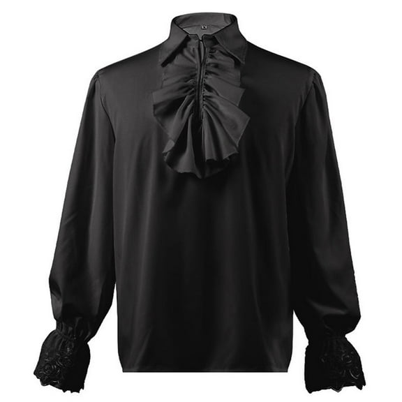 SWSMCLT Men's Pirate Outfit Medieval Shirt Viking Dress Shirt Halloween Gypsy Baroque Steampunk Gothic Ruffled Long Sleeve Top Vampire Blouse 18th Century Renaissance Victorian Black 48