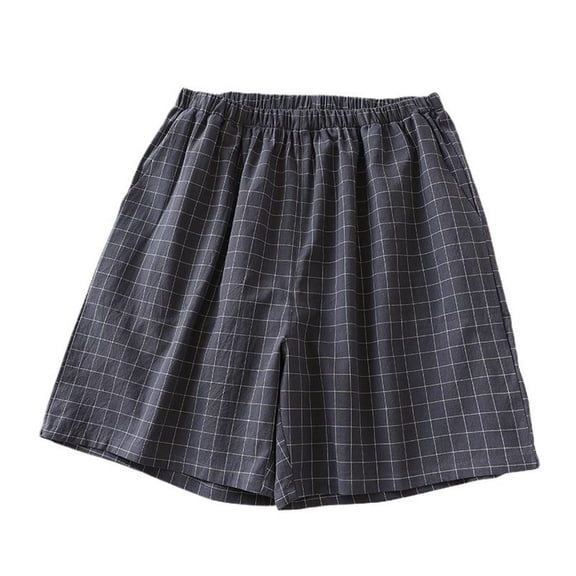 SWSMCLT Men's Plaid Pajama Shorts Gingham Pj Bottom Printed Casual Nightwear Cool Medium Waist Comfy Home Beach Slash Pocket Dark Grey X-Small