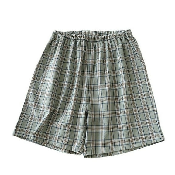 SWSMCLT Men's Plaid Pajama Shorts Gingham Pj Bottom Printed Casual Nightwear Cool Medium Waist Comfy Home Beach Slash Pocket Green Medium