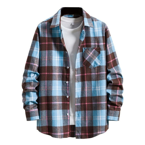 SWSMCLT Men's Plaid Shirts Button Down Flannel Shirt Cotton Casual Button Up Classic Soft Long Sleeve Top Casual Fashion Style12 Large