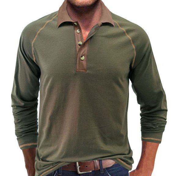 SWSMCLT Men's Polo Shirt Soft Top Button Fall Winter Blouse Cotton Fashion Date Night Long Sleeve Fall Casual Slimming Green Large