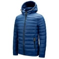 thumbnail image 1 of SWSMCLT Men's Puffer Jacket Winter Warm Top Quilted Down Jackets & Coats Puff Insulated Puffy Slim Fit Outdoor Lightweight Detachable Hood Travel Full Zip Hooded Bubble Coat Blue 34, 1 of 1
