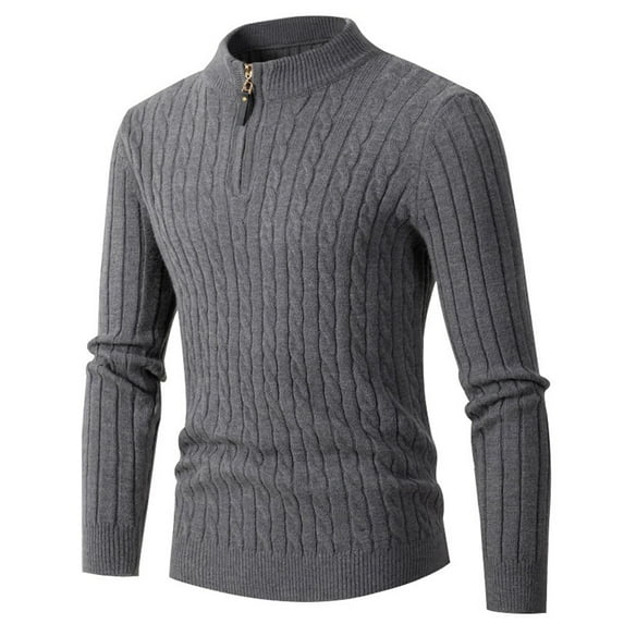 SWSMCLT Men's Pullover Long Sleeve Turt Neck Quarter-Zip Sweater Top Knitted Thermal Knitwear Grey 38