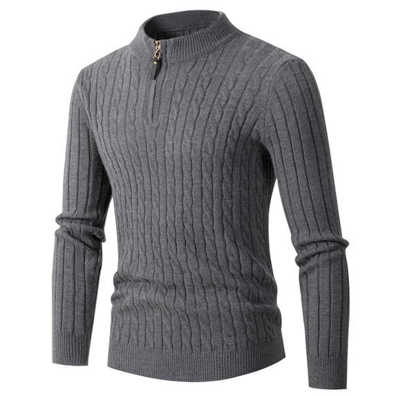 SWSMCLT Men's Quarter Zip Thermal Fitted Long Sleeve Sweater Cable Knit Mock Neck Fall Top Soft Fashion Slim Fit Pullover Sweaters Grey 44