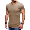 thumbnail image 1 of SWSMCLT Men's Ribbed Knit Summer Top Soft Fitted Stretch Short Sleeve T Shirt Casual Fashion Tshirt Cool Light Collared Polo Khaki Small, 1 of 4