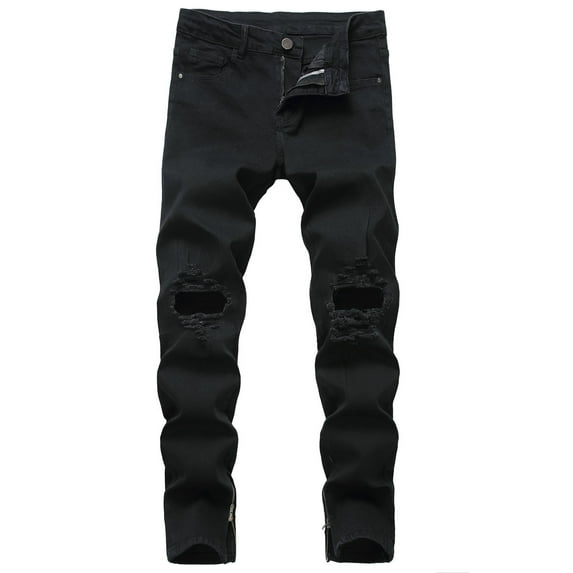 SWSMCLT Men's Ripped Jeans Polyester Summer Pants Slim Fit Trousers Stretch Mid Rise Western Denim Comfy 45 Black 28
