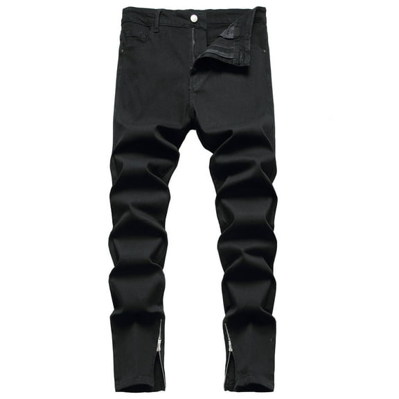 SWSMCLT Men's Ripped Jeans Polyester Summer Pants Slim Fit Trousers Stretch Mid Rise Western Denim Comfy 46 Black 30