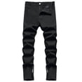 thumbnail image 1 of SWSMCLT Men's Ripped Jeans Polyester Summer Pants Slim Fit Trousers Stretch Mid Rise Western Denim Comfy 46 Black 32, 1 of 4