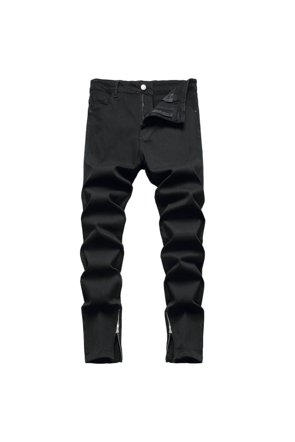 Men's Ripped Jeans Polyester Summer Pants Slim Fit Trousers Stretch Mid Rise Western Denim Comfy 46 Black 32