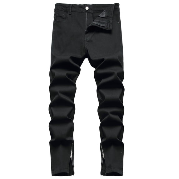SWSMCLT Men's Ripped Jeans Polyester Summer Pants Slim Fit Trousers Stretch Mid Rise Western Denim Comfy 46 Black 32