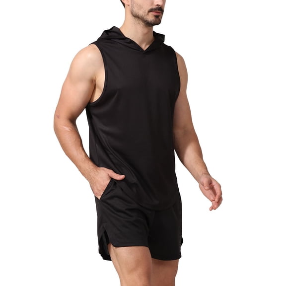 SWSMCLT Men's Running Hooded Vest Soft Basic Casual Tank Top Quick Dry Fit Sleeveless Summer Top High Low Slim Fit Workout Fall Black X-Small