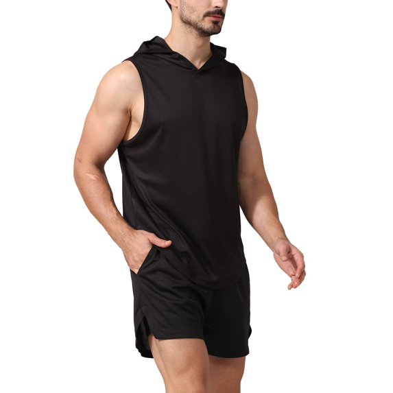 SWSMCLT Men's Running Hooded Vest Soft Basic Casual Tank Top Quick Dry Fit Sleeveless Summer Top High Low Slim Fit Workout Fall Black X-Small