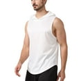 thumbnail image 1 of SWSMCLT Men's Running Hooded Vest Soft Basic Casual Tank Top Quick Dry Fit Sleeveless Summer Top High Low Slim Fit Workout Fall White Small, 1 of 5