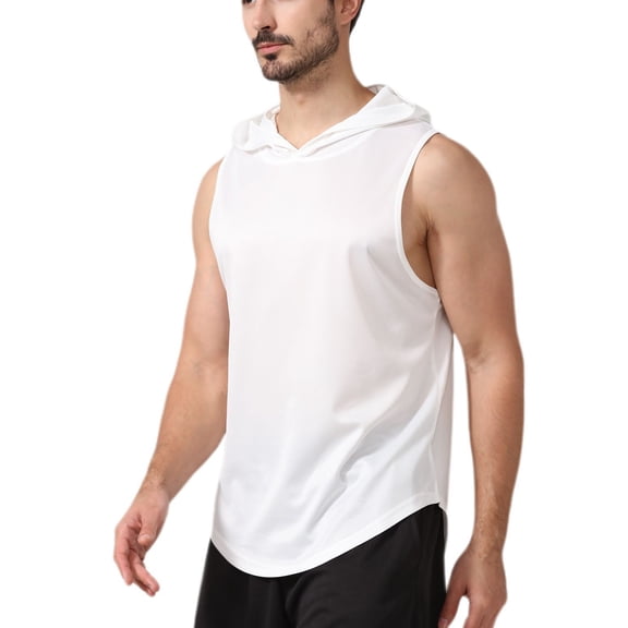 SWSMCLT Men's Running Hooded Vest Soft Basic Casual Tank Top Quick Dry Fit Sleeveless Summer Top High Low Slim Fit Workout Fall White Small