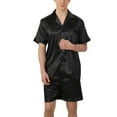 thumbnail image 1 of SWSMCLT Men's Satin Pajama Set Summer Silk Spring Short Soft Spandex Pjs Pajamas Short Sleeve Shorts Set Thin Lightweight Silky Button Down Sleepwear Comfy Black XX-Large, 1 of 5