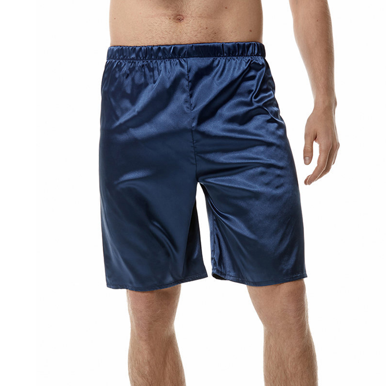SWSMCLT Men's Satin Pajama Shorts Sleepwear Knee Length Silk Sleeping