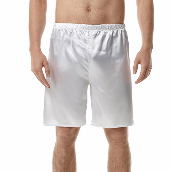 SWSMCLT Men's Satin Pajama Shorts Sleepwear Knee Length Silk Sleeping Shorts Soft Summer Lightweight Elastic Waist Cool White 34