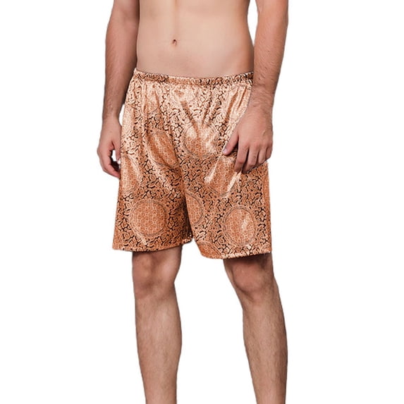 SWSMCLT Men's Satin Pajama Shorts Soft Sleep Pj Comfy Cool Elastic Pajama Shorts Summer Fall Knee Length Elastic Waist Golden Large