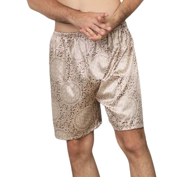 SWSMCLT Men's Satin Pajama Shorts Soft Sleep Pj Comfy Cool Elastic Pajama Shorts Summer Fall Knee Length Elastic Waist Khaki X-Large