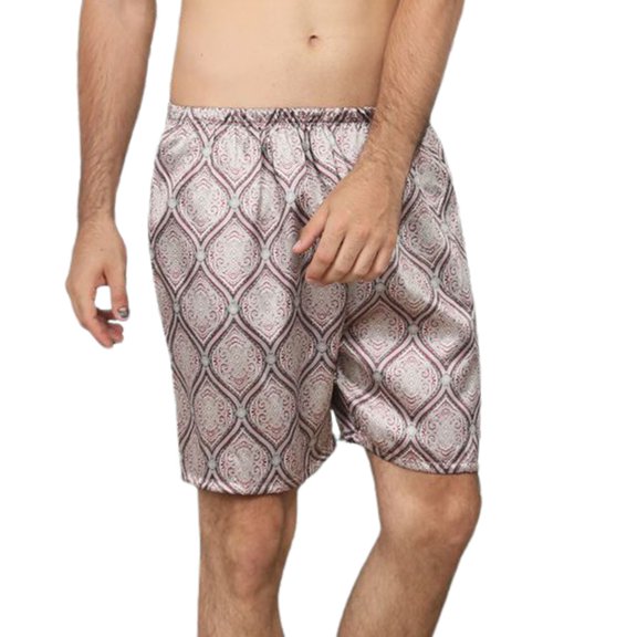 SWSMCLT Men's Satin Pajama Shorts Soft Sleep Pj Comfy Cool Elastic Pajama Shorts Summer Fall Knee Length Elastic Waist Red square Large