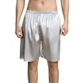 thumbnail image 1 of SWSMCLT Men's Satin Pajama Shorts Soft Sleep Pj Comfy Cool Elastic Pajama Shorts Summer Fall Knee Length Elastic Waist Silver Small, 1 of 4
