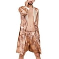 thumbnail image 1 of SWSMCLT Men's Satin Robe 2 Piece Lightweight Soft Cool Pajama Set Thin Long Sleeve Pajamas Halloween Summer Golden X-Small, 1 of 1